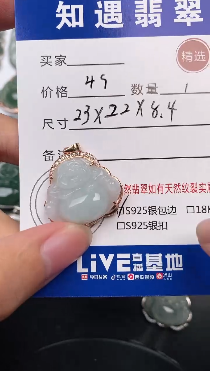颈饰银S925镶嵌翡翠挂件
