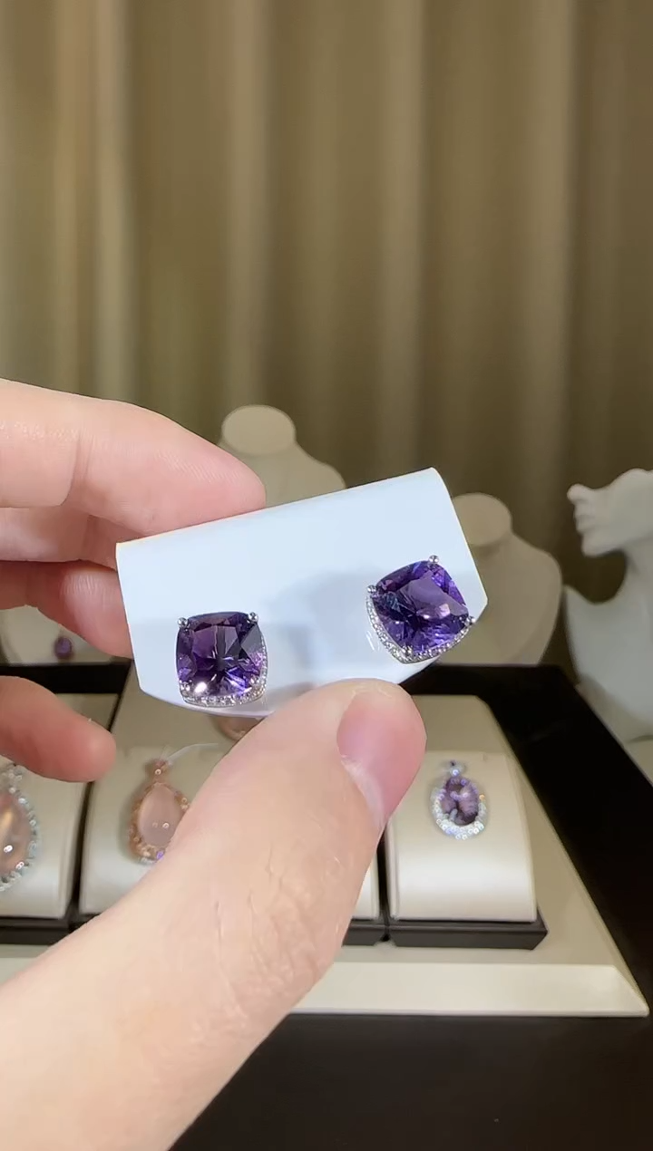 【闪购商品】紫晶耳饰银S925镶嵌10mm耳钉