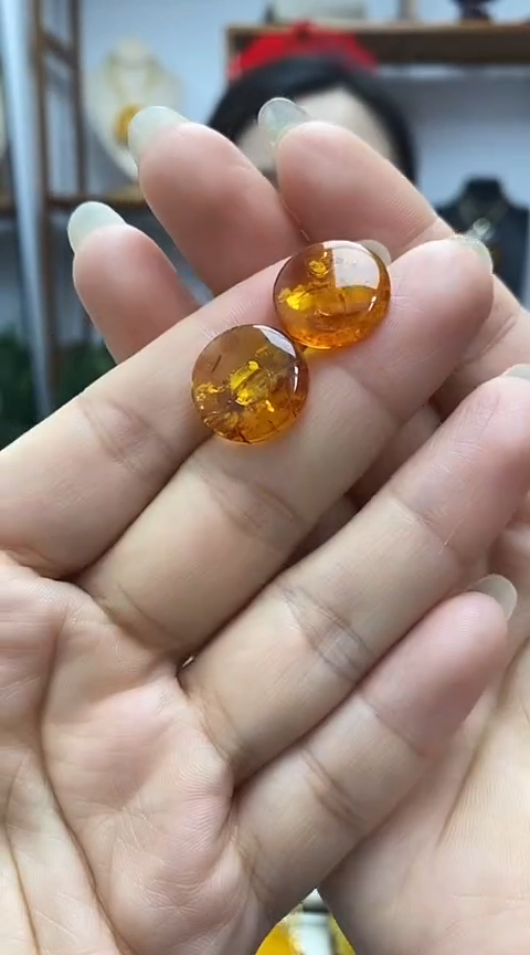 未镶嵌琥珀裸石花珀耳钉