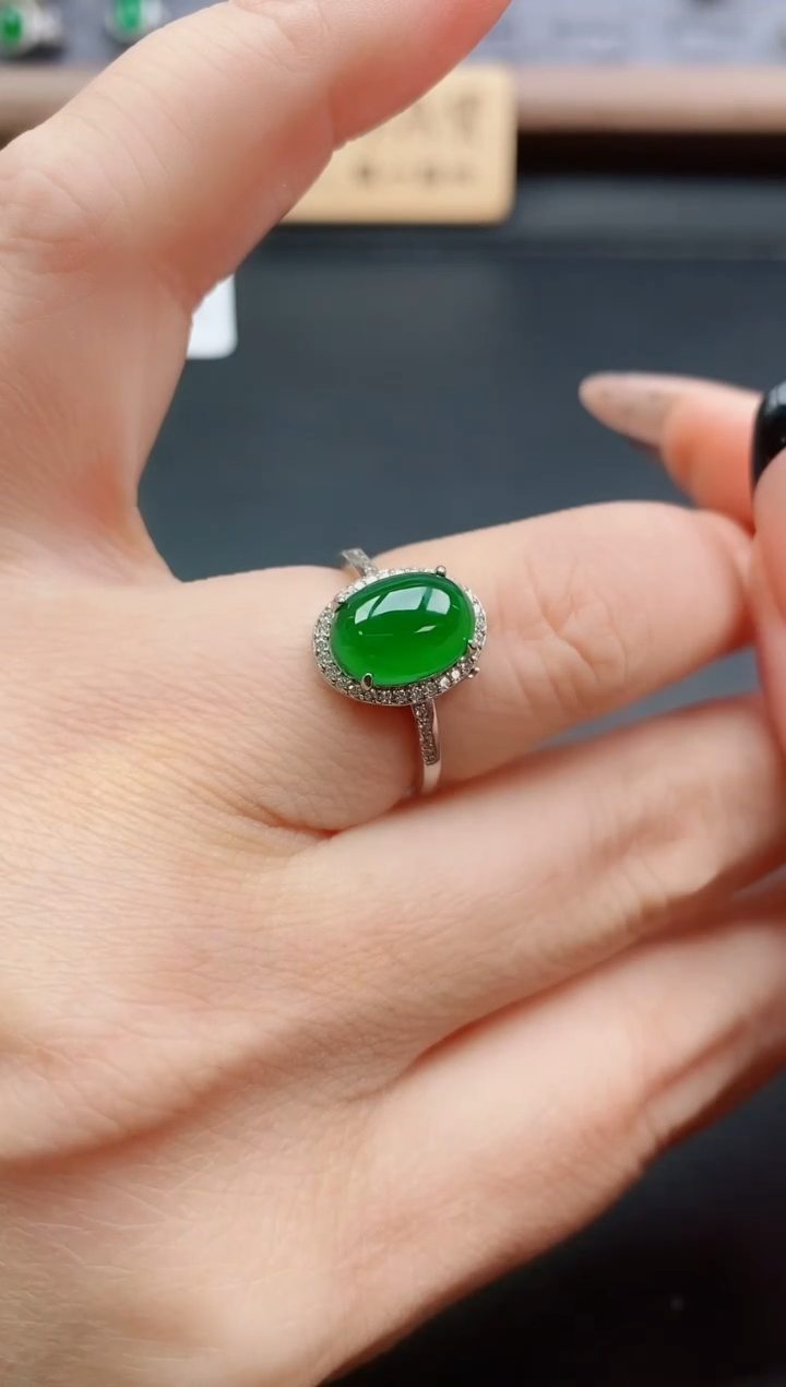 银S925镶嵌戒指翡翠1