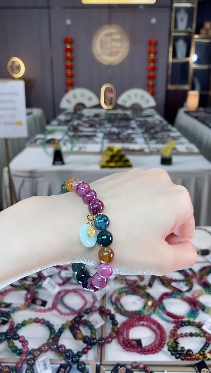 未镶嵌老矿碧玺色标彩虹单圈手串9mm+碧玺dan多样性发货一条