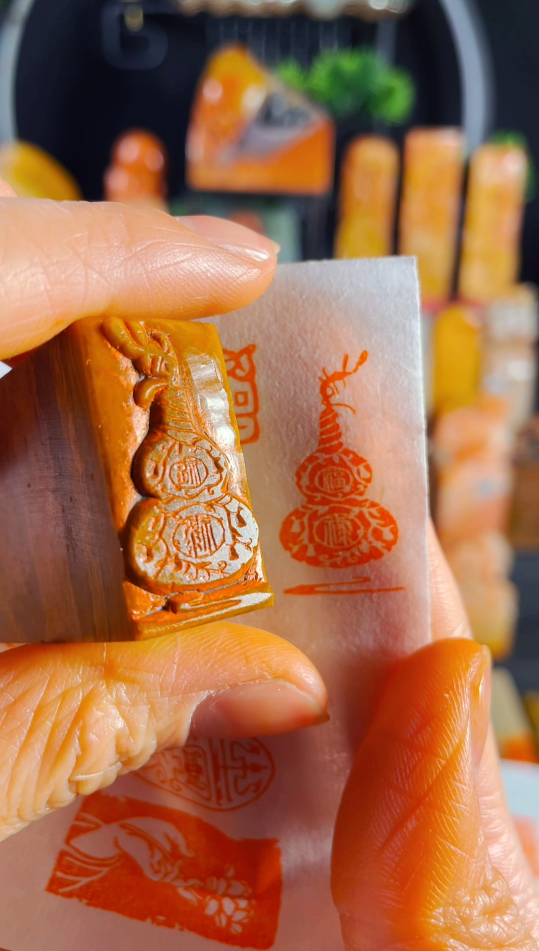 【闪购商品】老挝石印石手工篆刻《福禄》1.5*3木纹