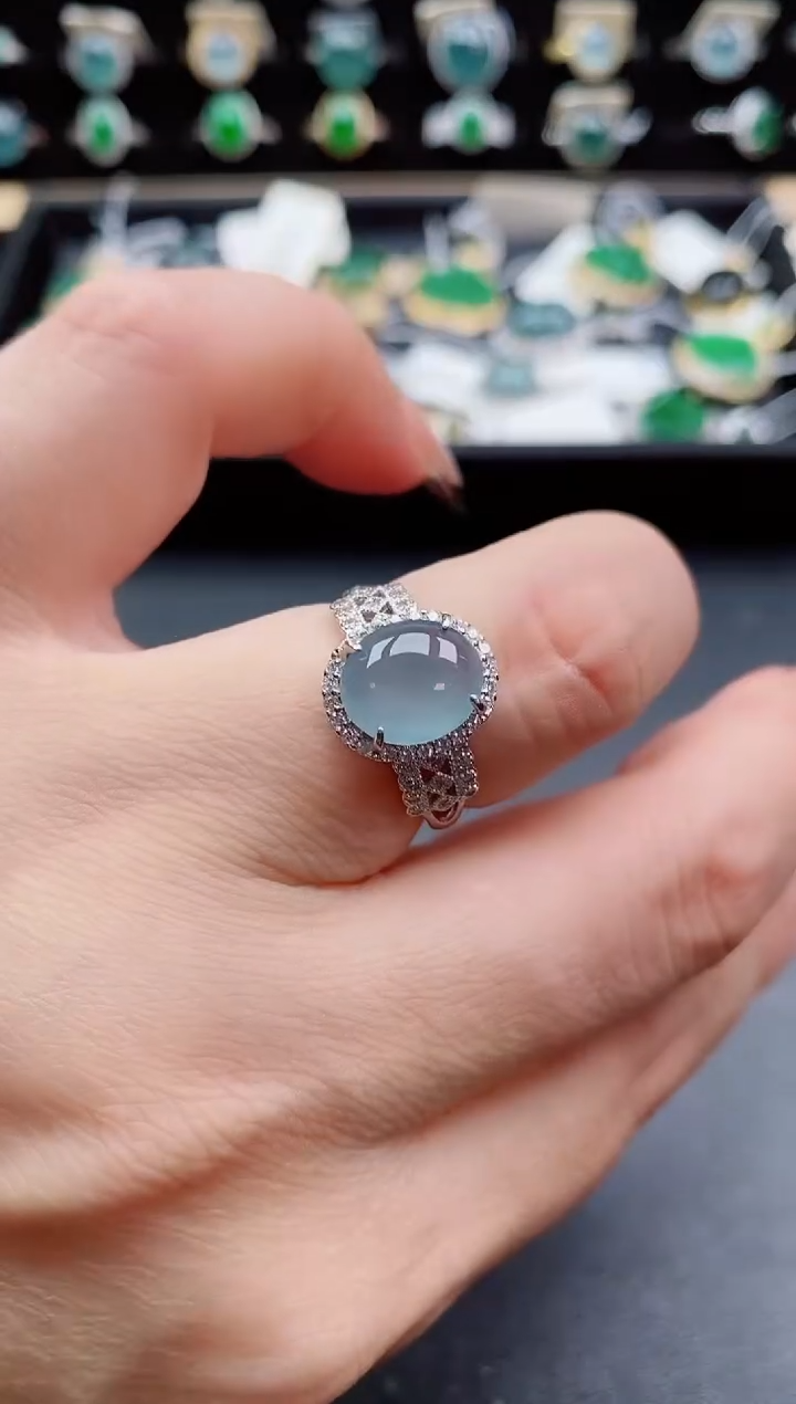 银S925镶嵌戒指翡翠1