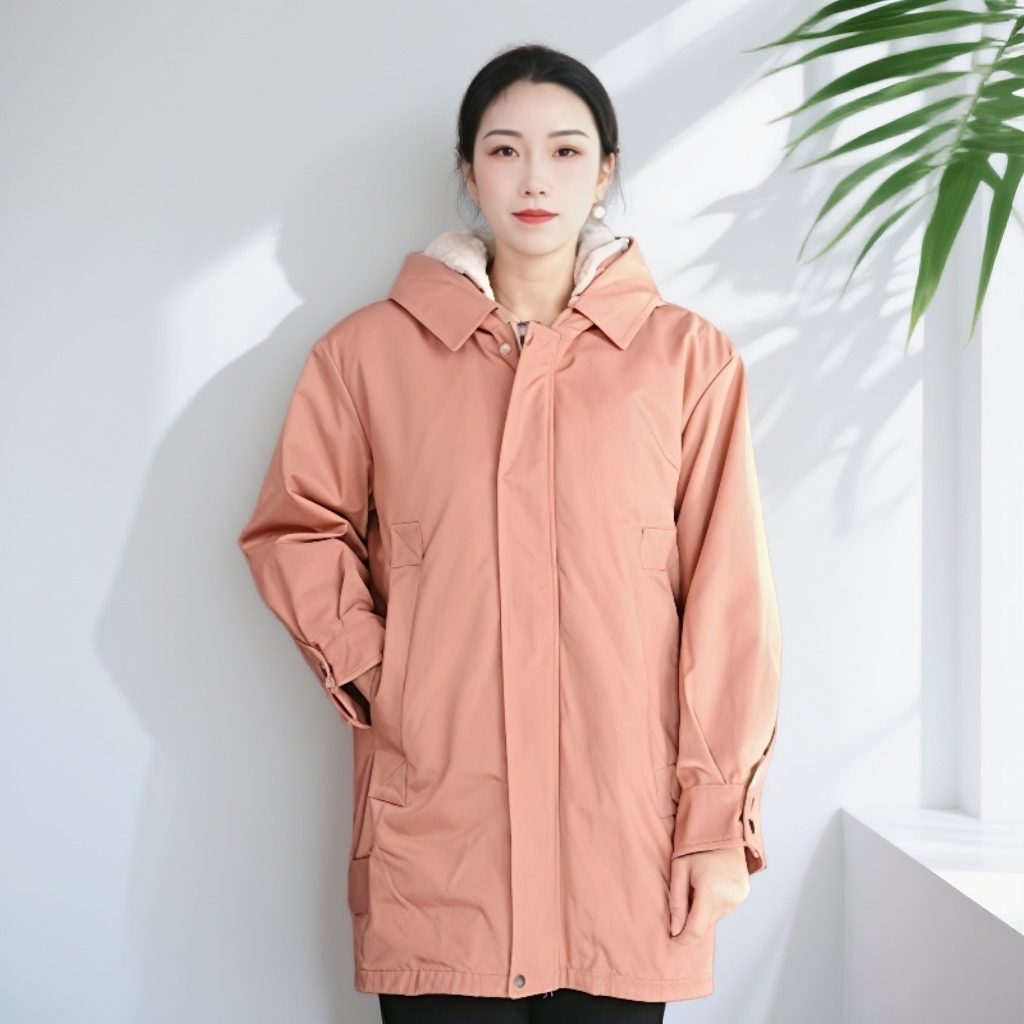 11820-刺绣三合一绒毛可拆卸连帽气质加绒加厚中长女外套【老五楼】