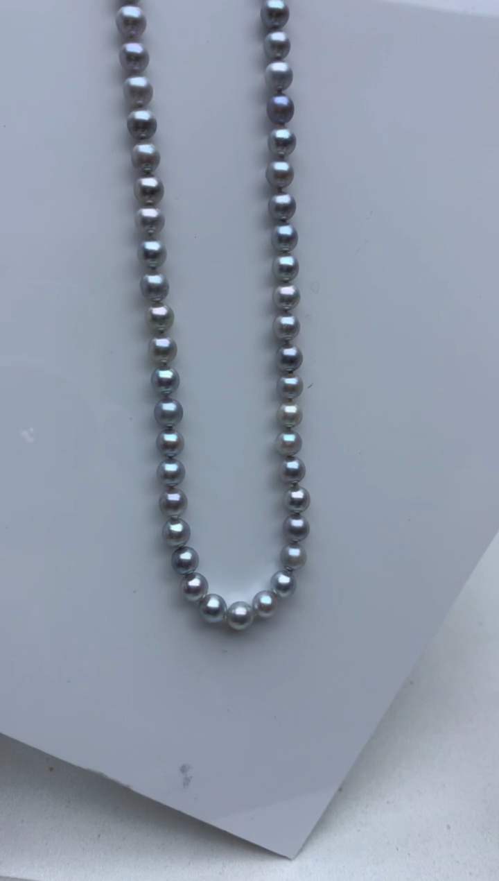 未镶嵌ff海水珍珠akoya灰珠串链6~7mm