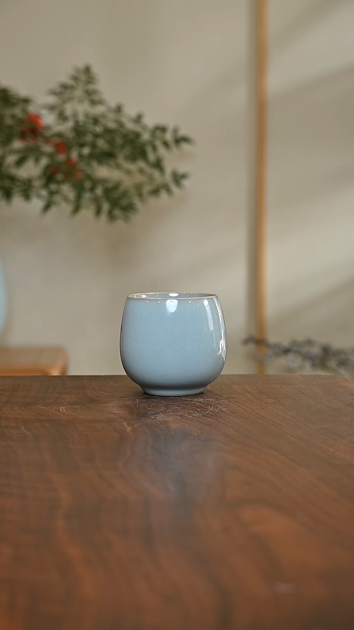 暖心杯 天青 微瑕 无款