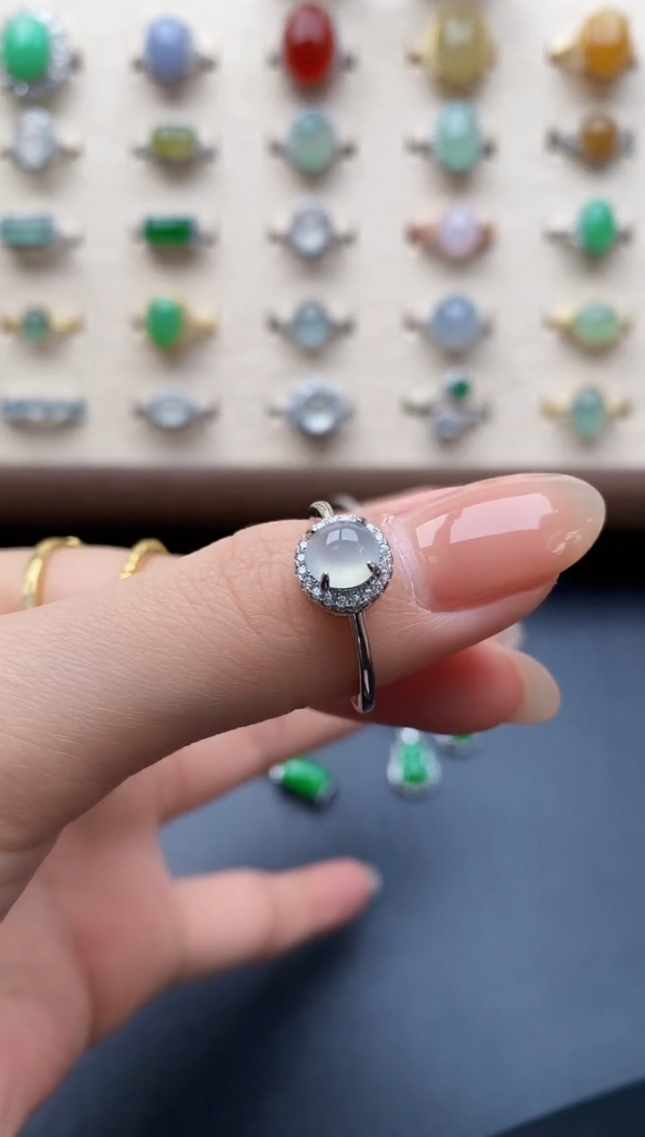 银S925镶嵌戒指翡翠一物一证一礼盒