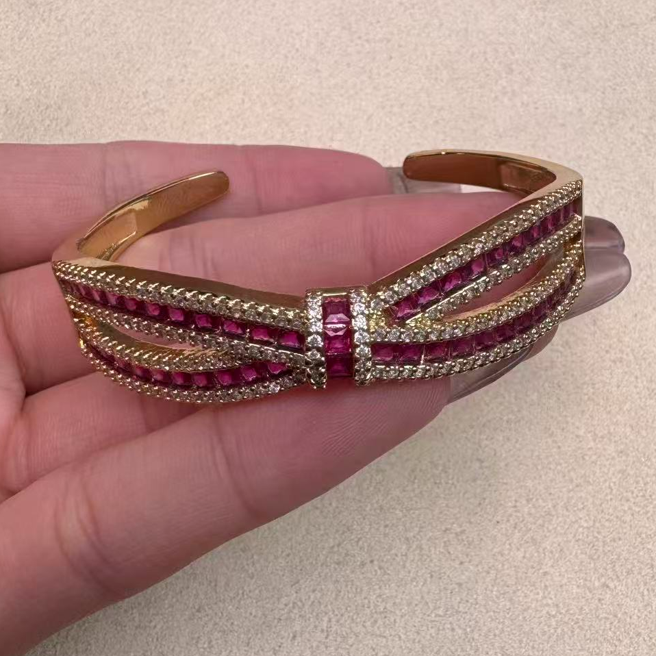 非金属珐琅手镯 红宝 蝴蝶开口镯 K352