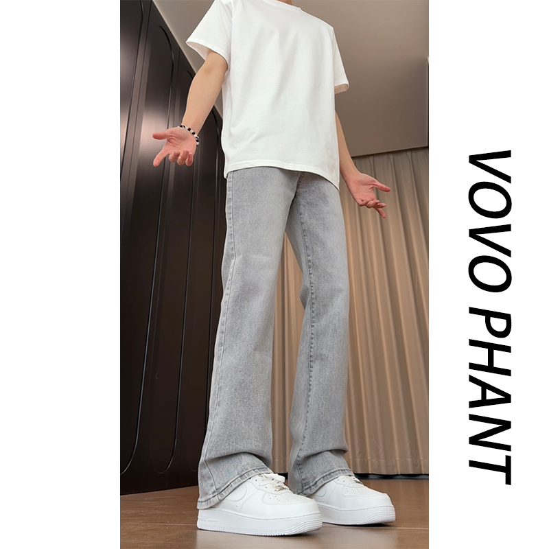 VOVO水泥灰牛仔裤男早秋季新款美式复古vibe高街潮流微喇叭直筒裤