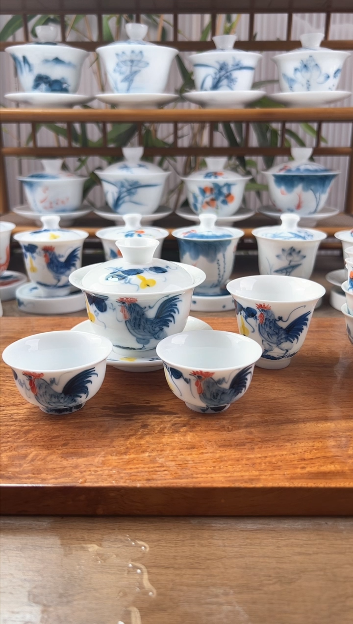温****司全品公鸡130ml三才盖碗+闻香杯+小和顺杯2个