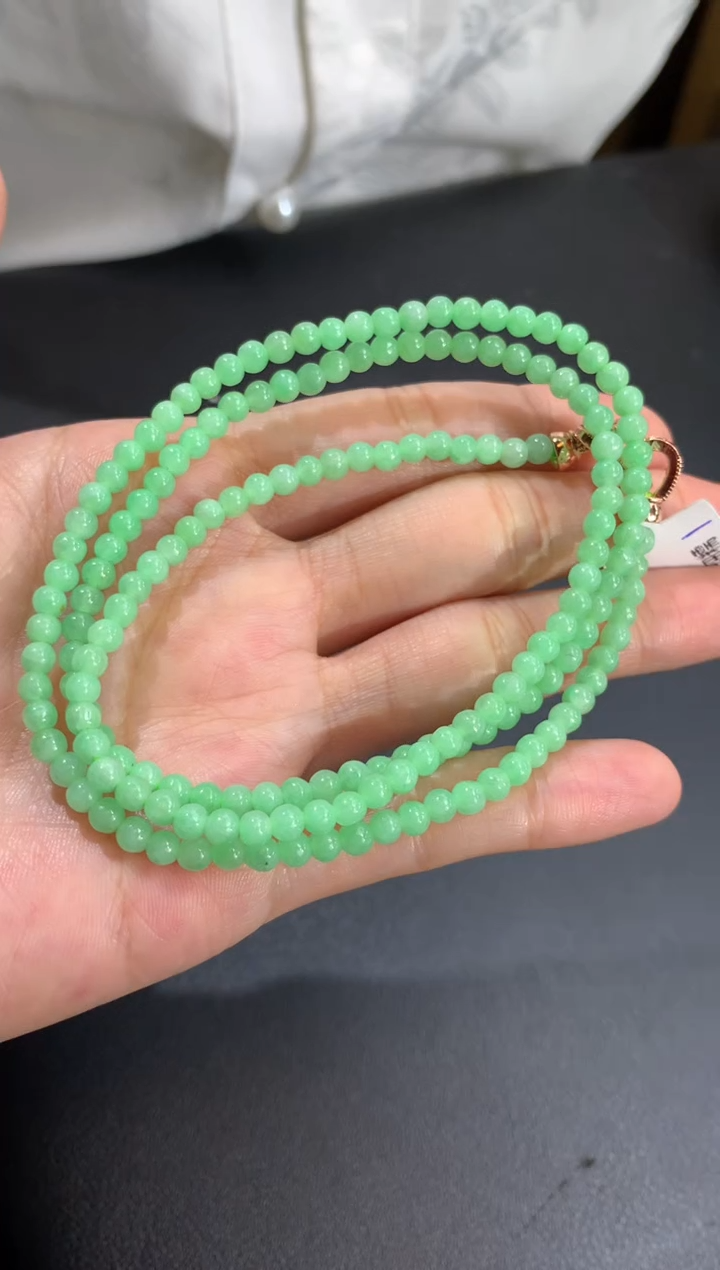 未镶嵌手串翡翠甜甜果绿 卡3.7mm