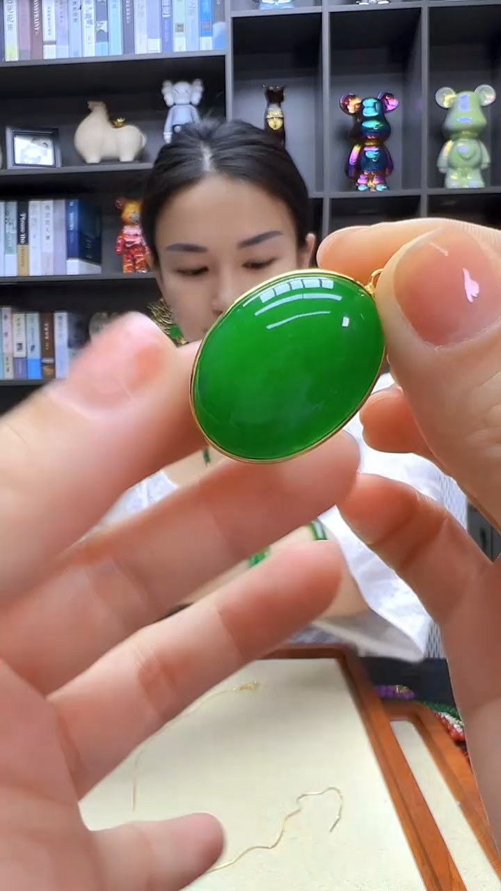 翡翠14K金镶嵌颈饰沉白diy劲饰