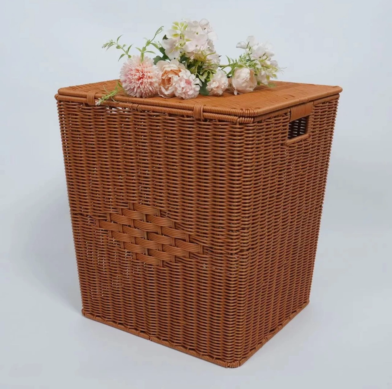 X6仿藤中国结收纳箱长方形手工收纳筐大号带盖大容量38X35X42
