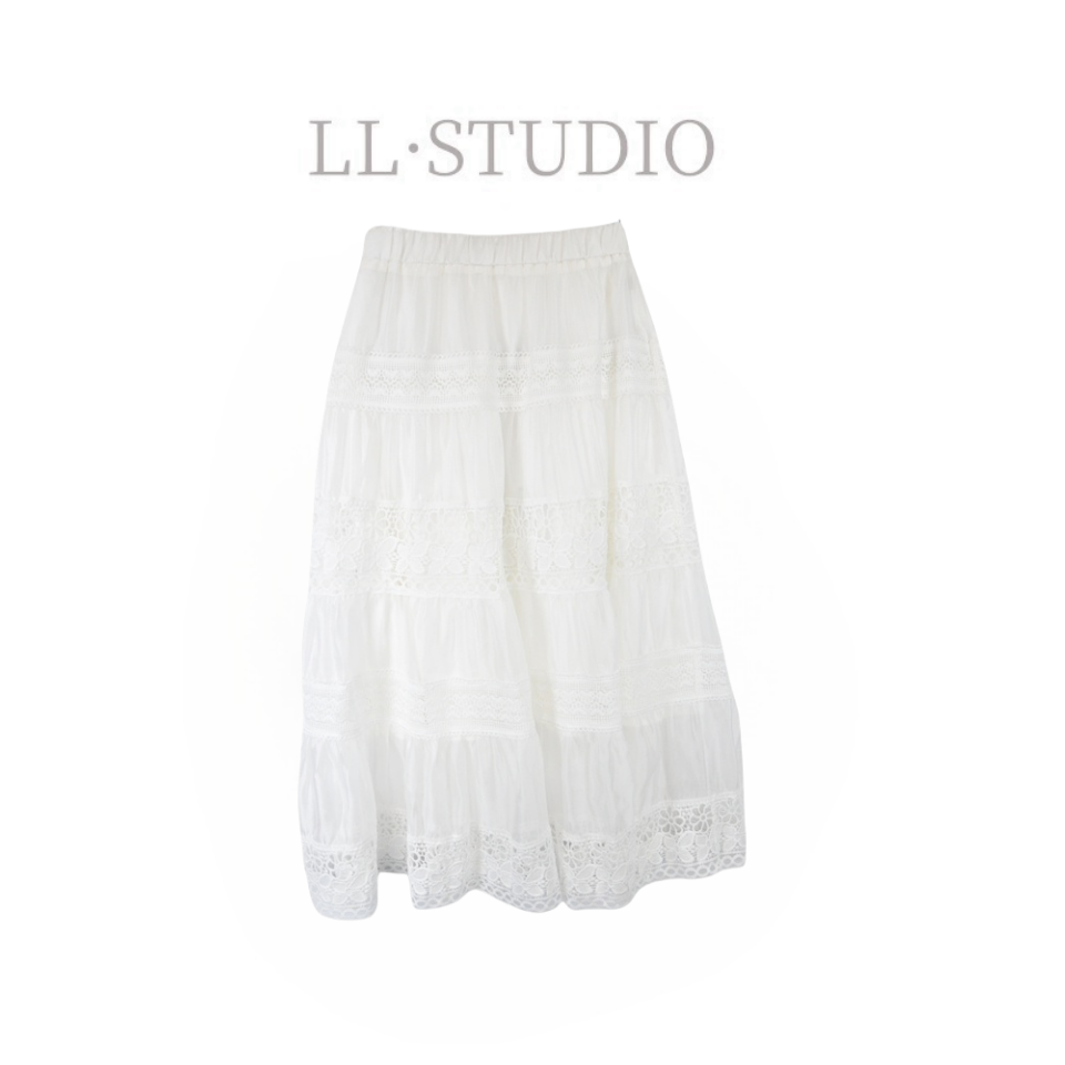 妙兮·LL夏季新款时尚欧若风设计款小众清新拼接半身裙*20250560