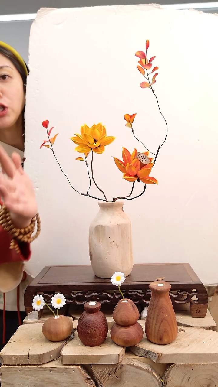 木实木花瓶配花一套