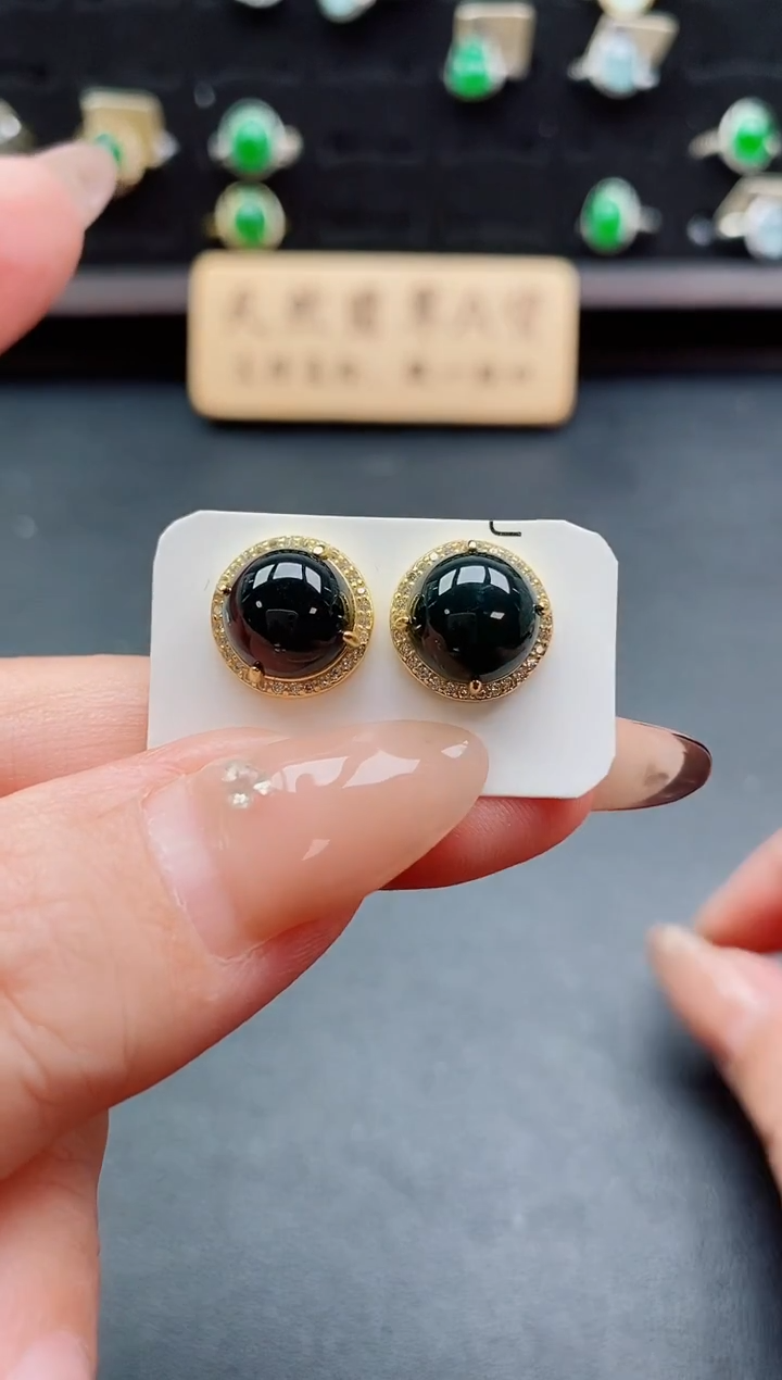 银S925镶嵌翡翠耳饰12121