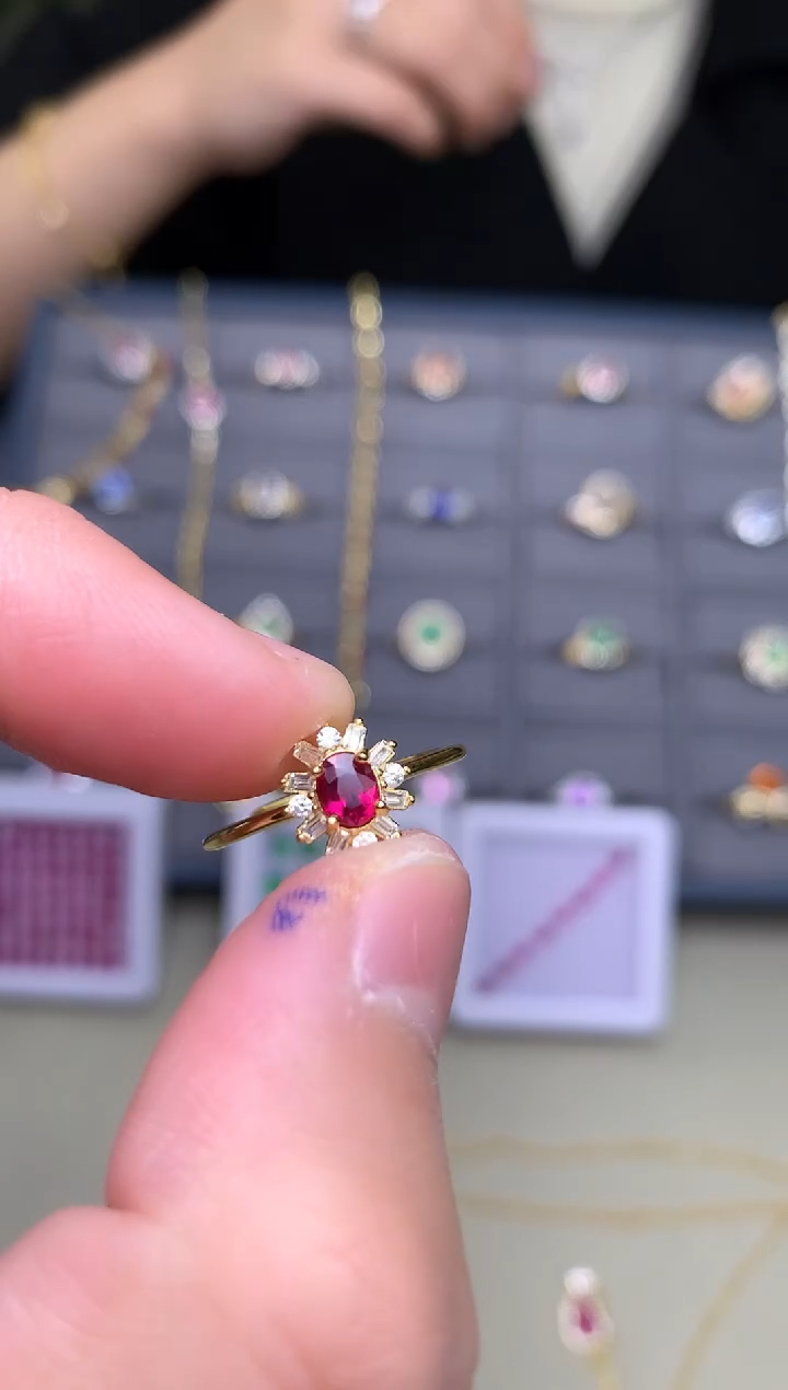 银S925镶嵌戒指红宝石戒指