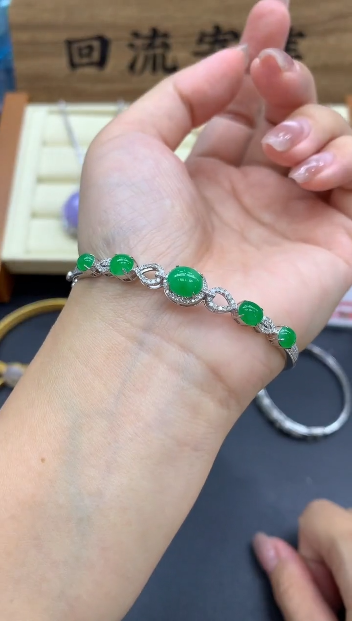 【闪购商品】翡翠手镯18K金镶嵌518-中国好珍宝