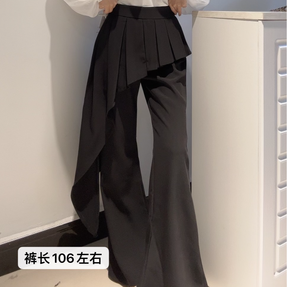 9917欧货设计师定制款不规则花边假两件微喇西裤