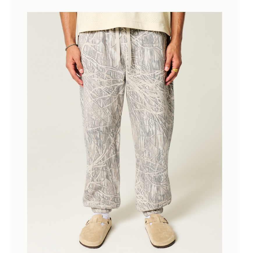 Hollister25秋冬新款baggy风抓绒迷彩运动束脚卫裤男装334-5074