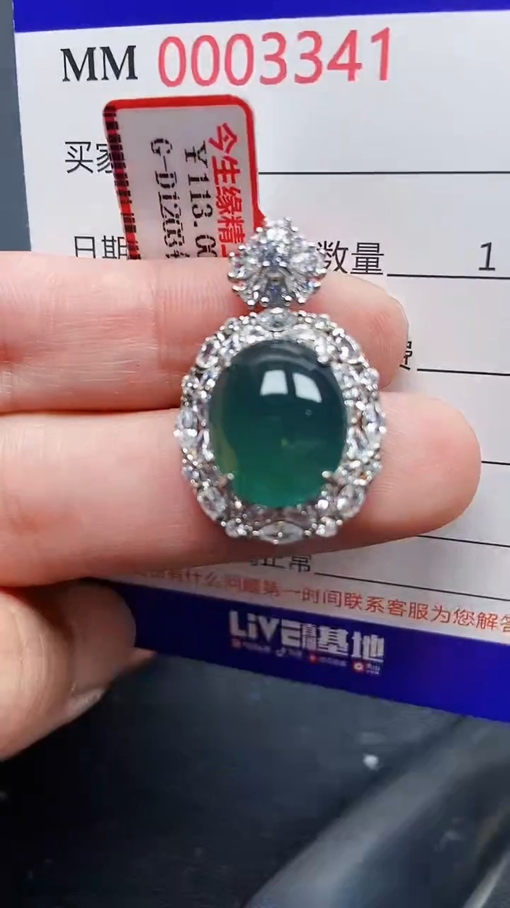 颈饰银S925镶嵌翡翠3341