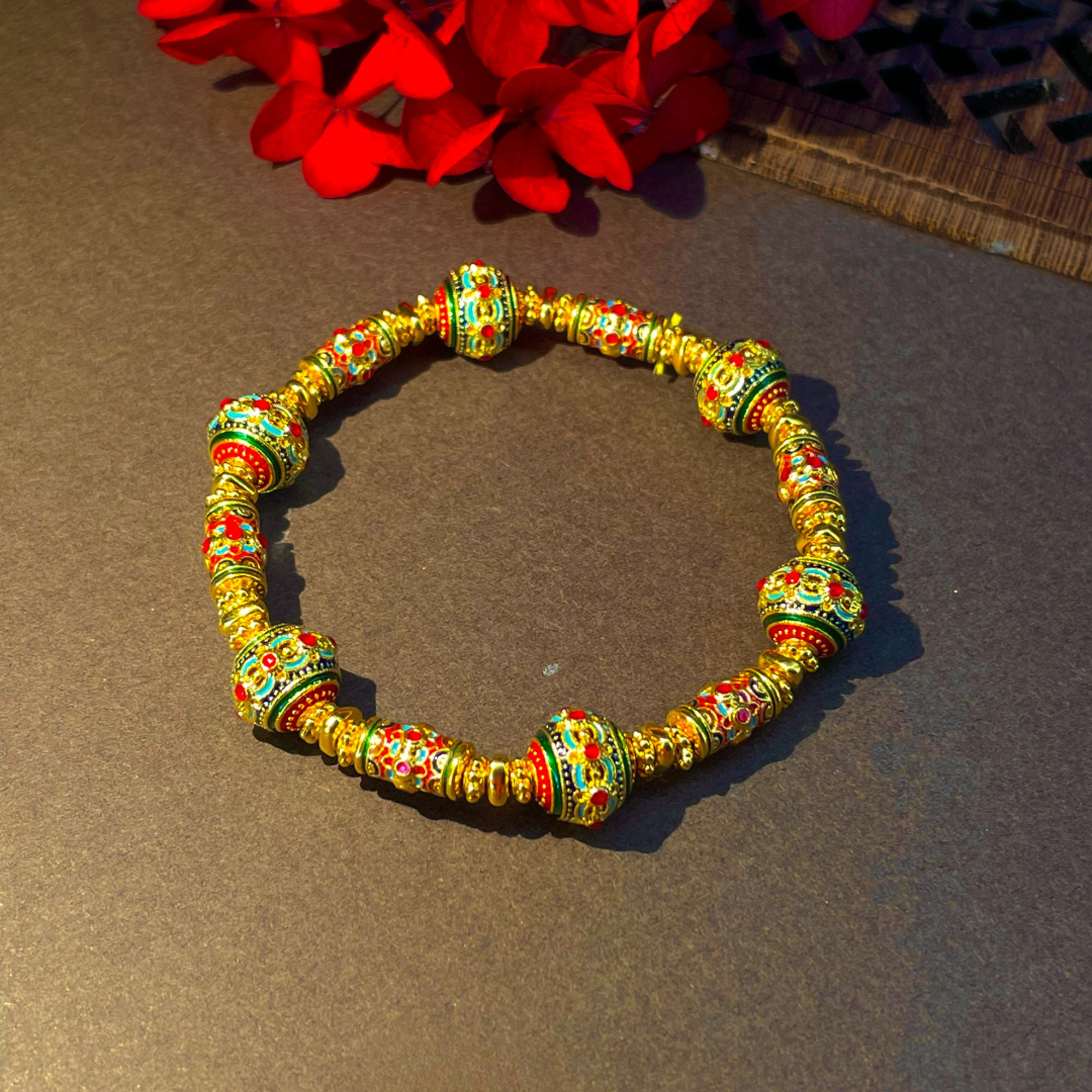 鸣钻国际【漫漫专享】足金999情人节无氰硬金国风满堂彩手串HJS1543