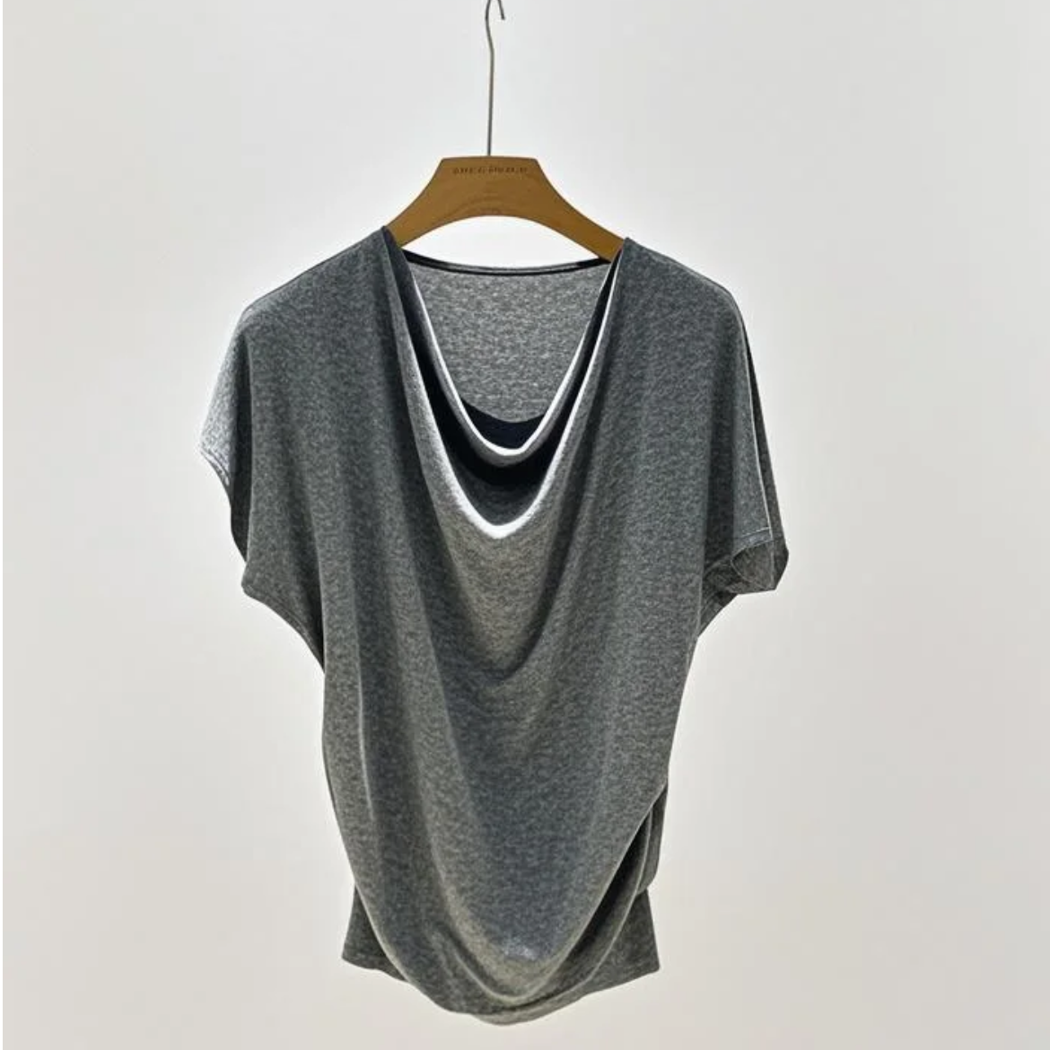 许多梦专享100%莱赛尔天丝【堆堆领微褶】针织荡领短款圆领短袖百搭