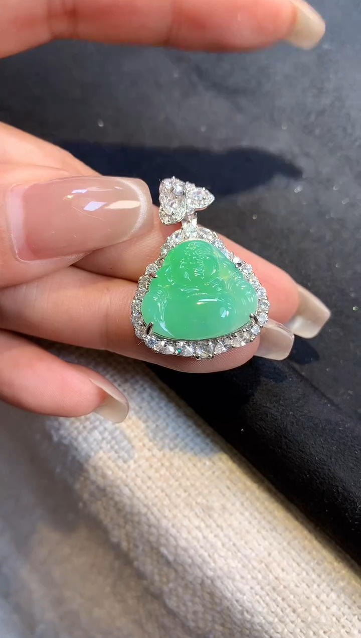 翡翠银S925镶嵌吊坠(不含链)【挽石珠宝】佛公