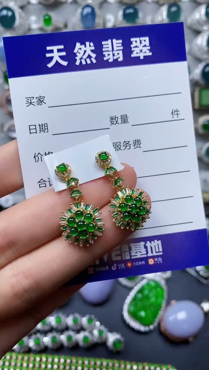 【闪购商品】翡翠耳饰银S925镶嵌0393