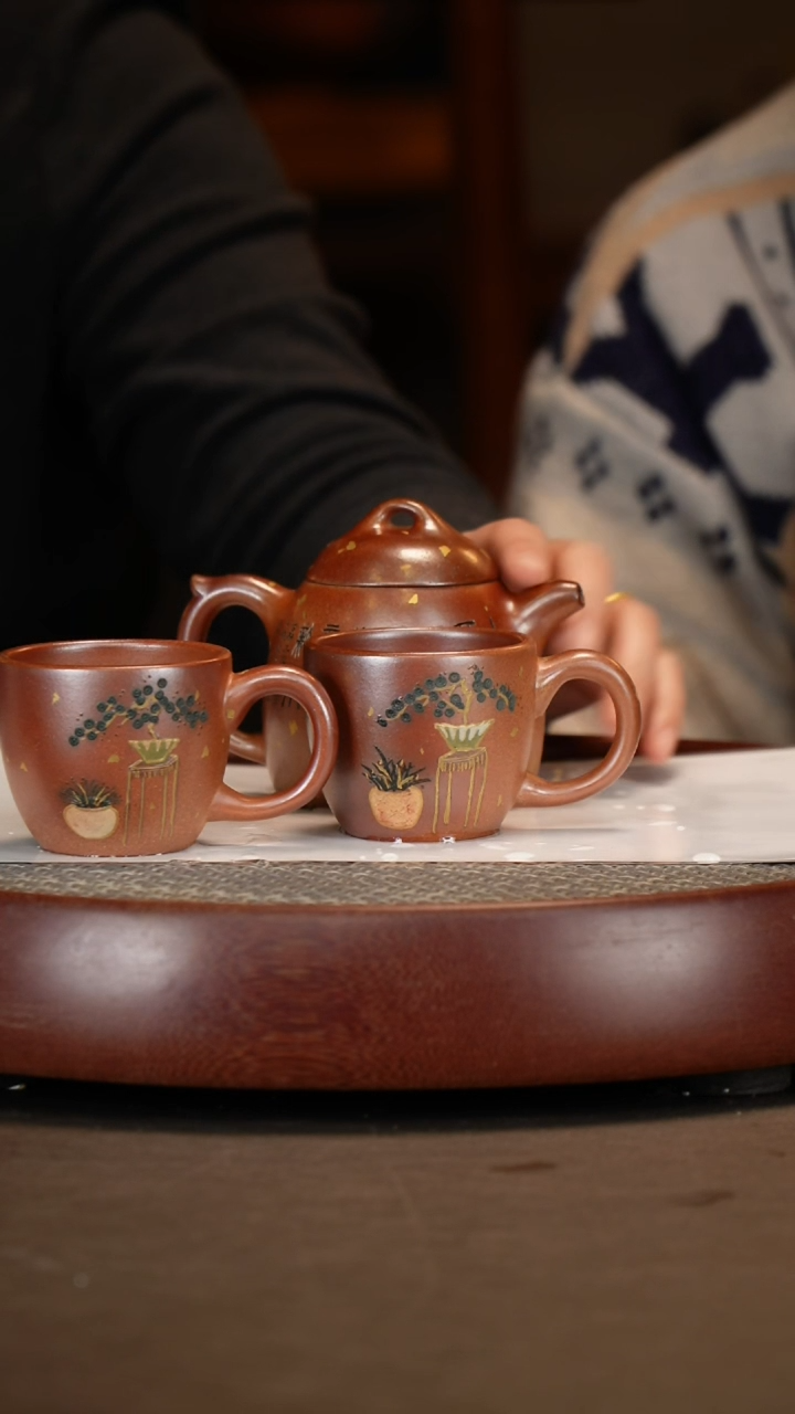 【闪购商品】紫砂茶壶柴烧秦权套组+梅兰竹菊四条屏+两罐茶叶