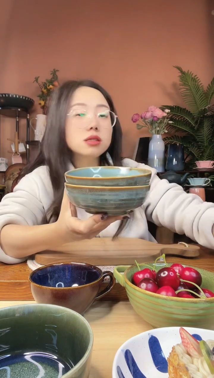 陶瓷5.5英寸绿色复古米饭碗 2件 微瑕疵