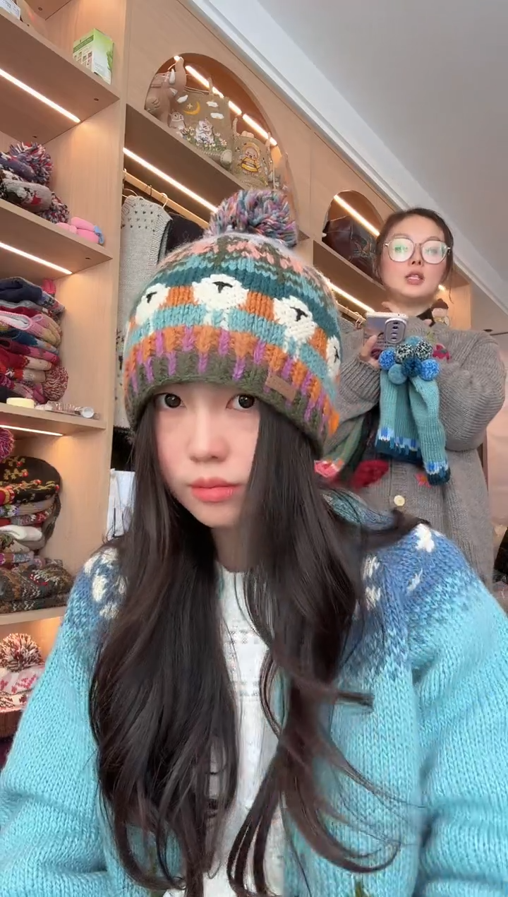 羊毛美利奴雾霾蓝小羊帽