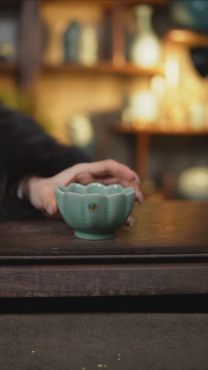 【闪购商品】杯仿古翡翠绿莲花杯大瑕108