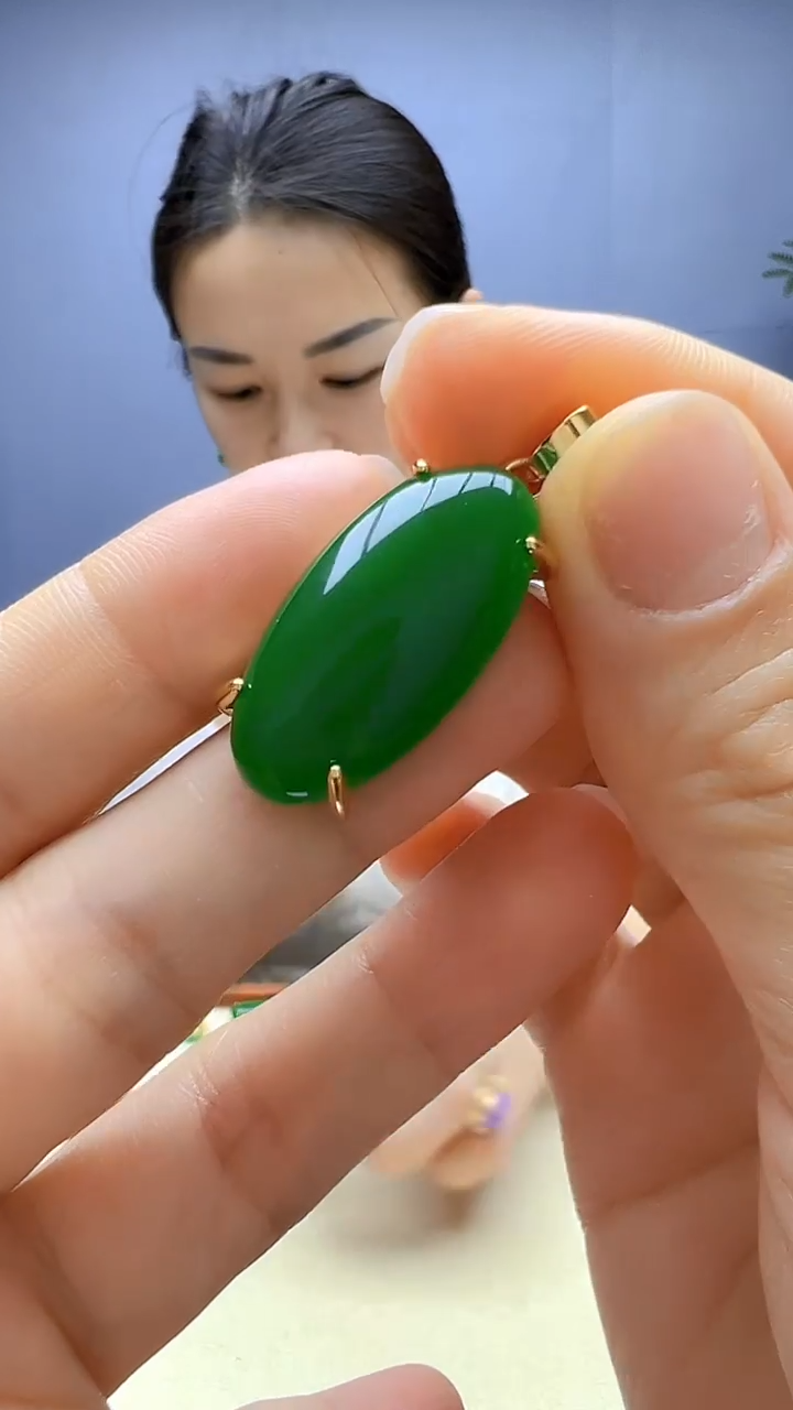 翡翠14K金镶嵌颈饰沉白diy颈饰