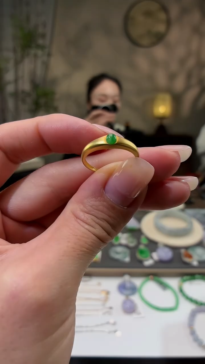 吊坠(不含链)18K金镶嵌翡翠戒指