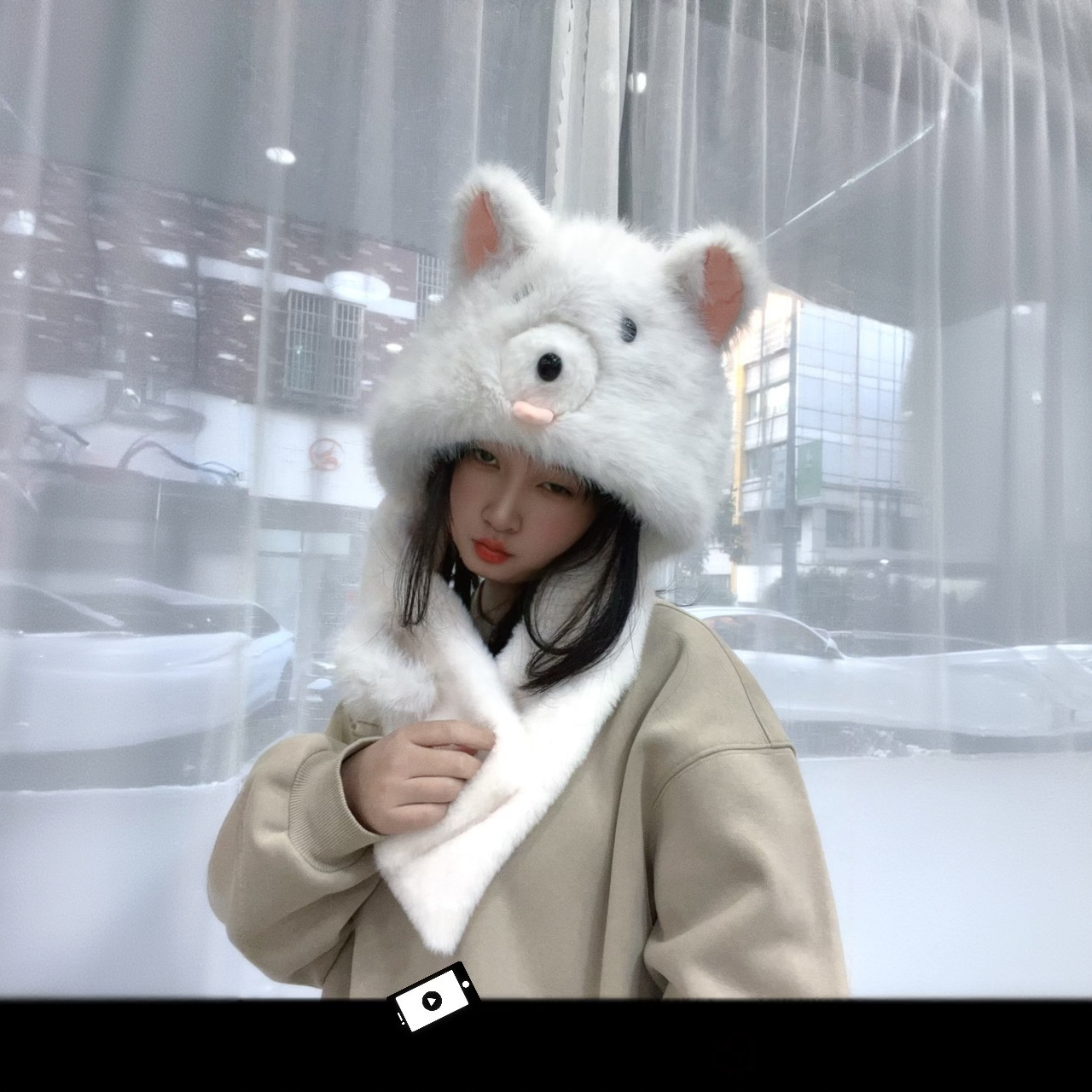 511 可爱毛绒女帽秋冬季帽子围巾滑雪骑车加绒加厚雨涵保暖雷锋帽