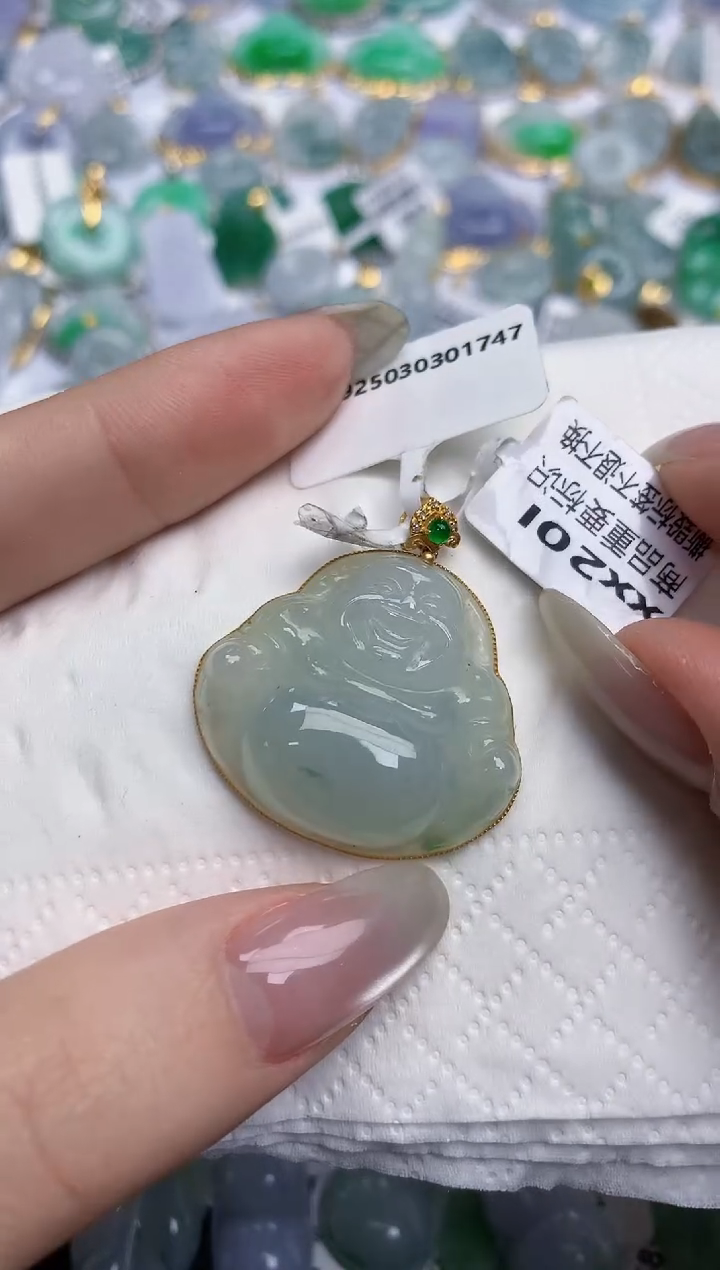 【闪购商品】翡翠颈饰18K金镶嵌天然缅甸翡翠A货