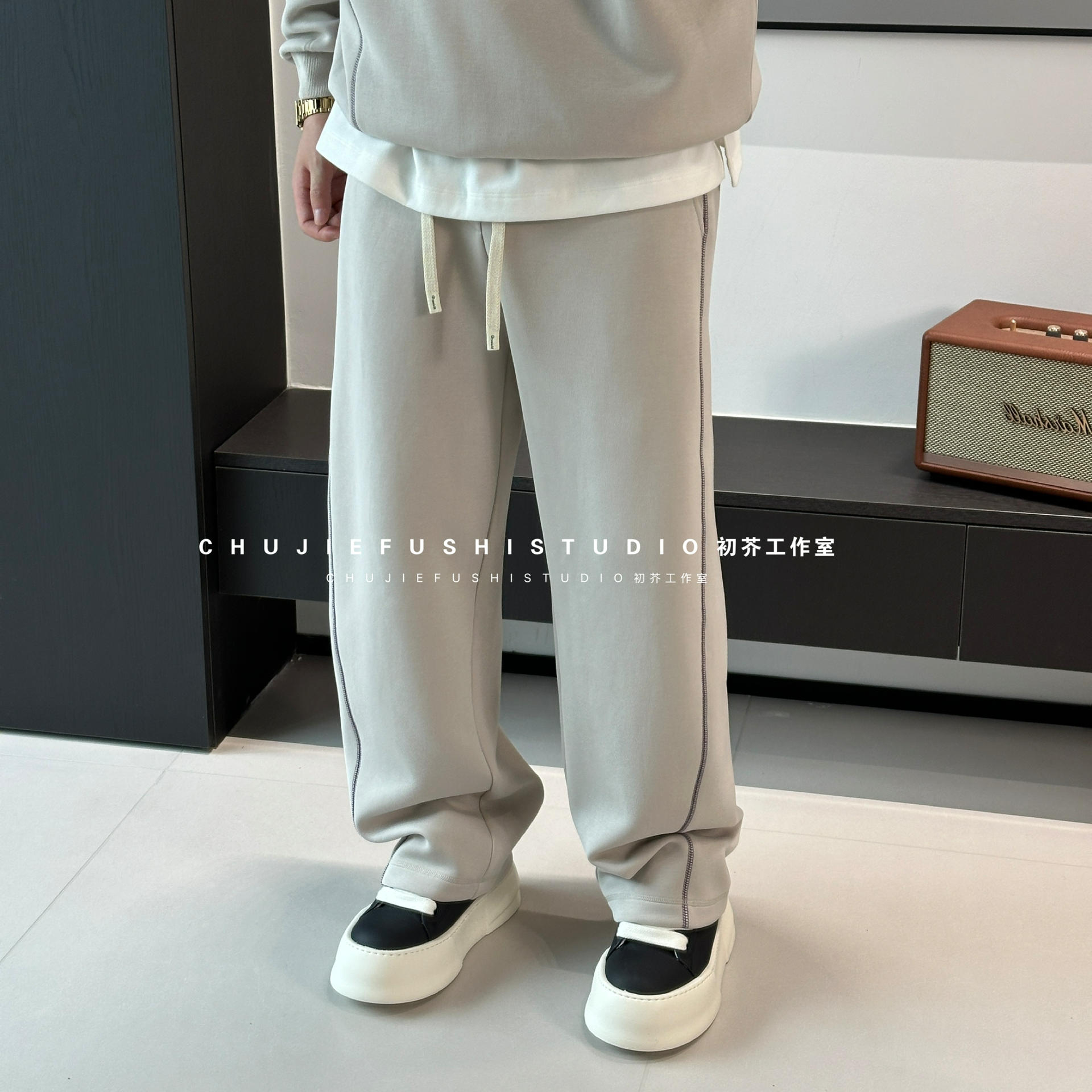CHUJIE韩版时尚休闲撞色宽松直筒休闲裤