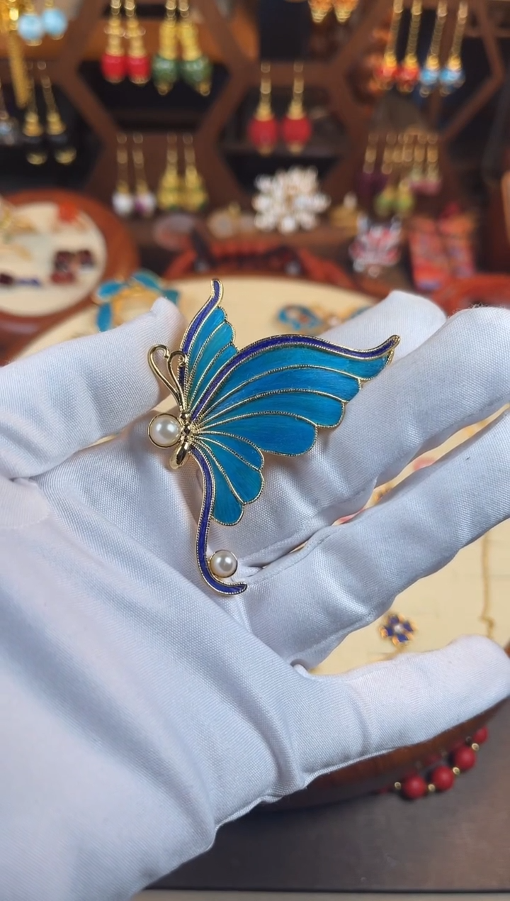 【闪购商品】蓝色珐琅景泰蓝胸针