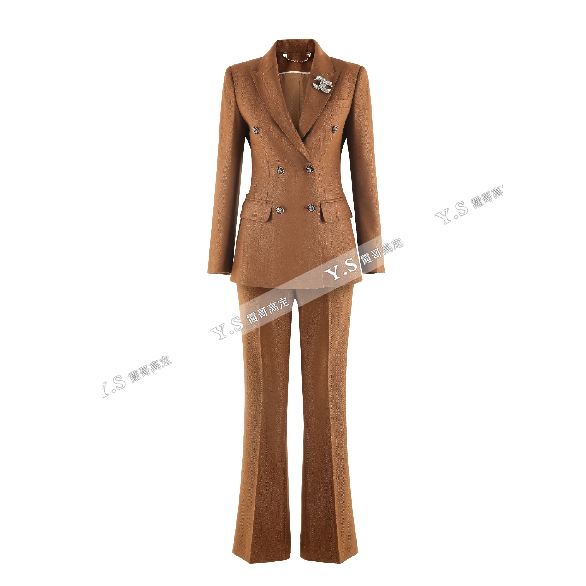 2025秋冬款双排扣西装微喇裤休闲修身西装套装KY6669
