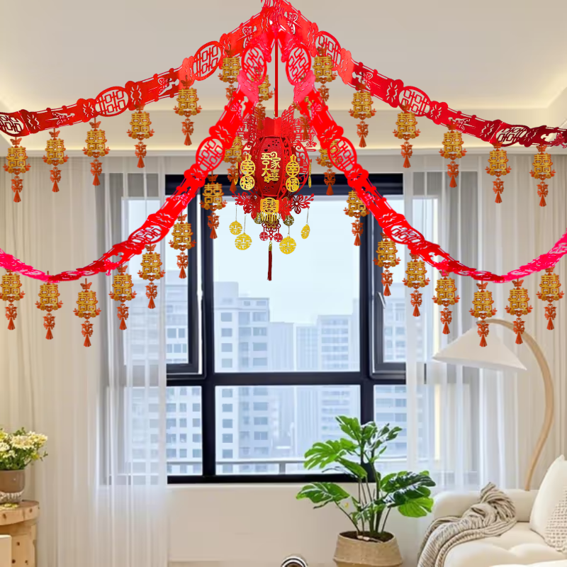拉花结婚婚房布置套装新房客厅装饰男方女方婚礼卧室房间吊顶房顶