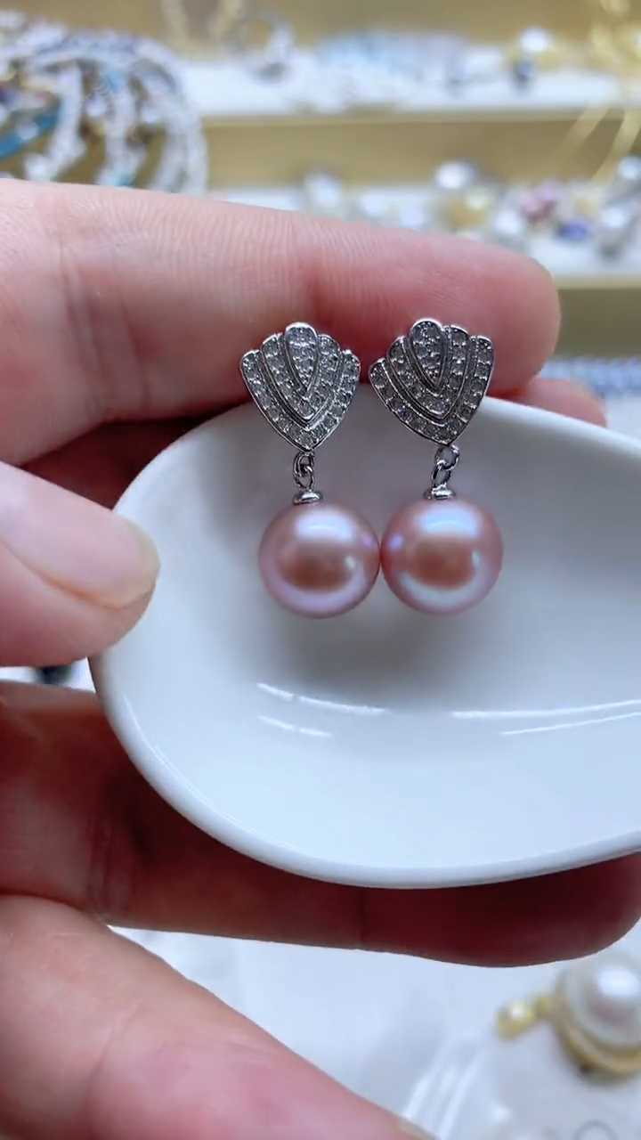 银S925镶嵌耳饰淡水珍珠11mm