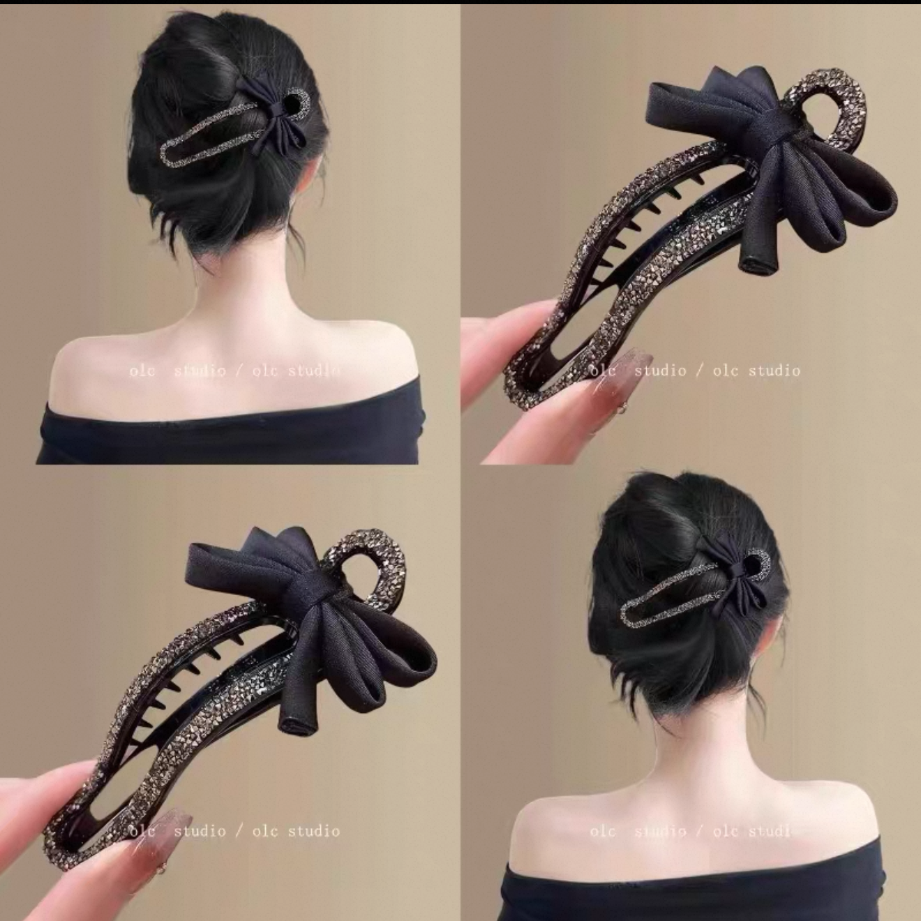 气质碎钻蝴蝶结发卡抓夹女后脑勺懒人盘发神器鸭嘴夹一字夹子头饰商品图