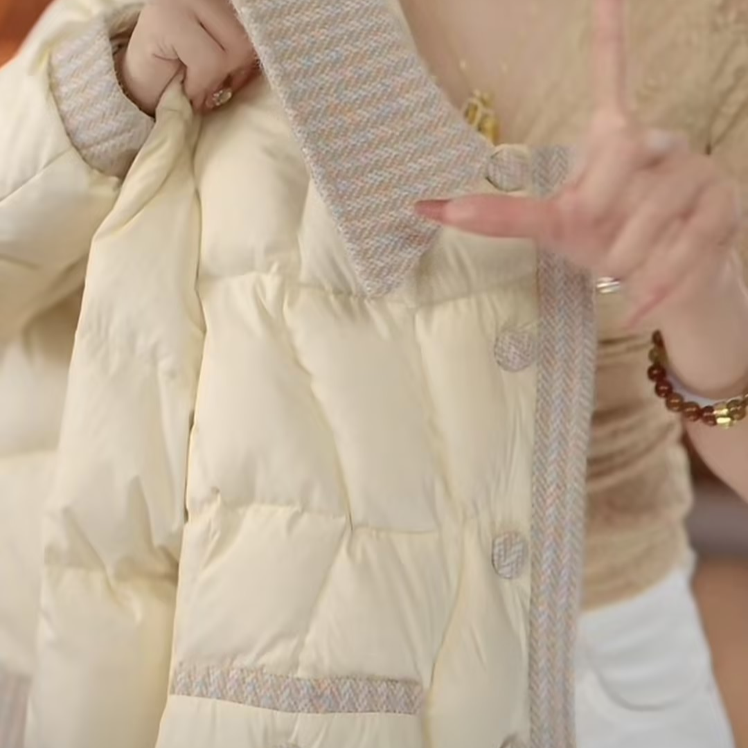 【香香甄选大朵绒】气质时尚韩版百搭保暖洋拼接羽绒服女士外套