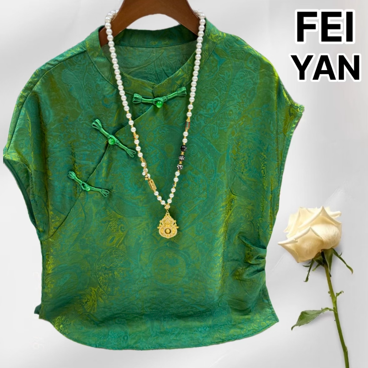 新中式夏季新款高级感流光溢彩提花百搭气质上衣767