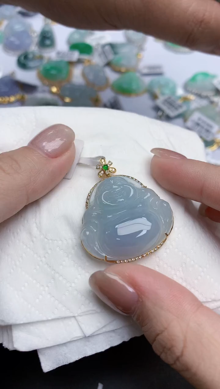 【闪购商品】翡翠颈饰18K金镶嵌天然缅甸翡翠A货