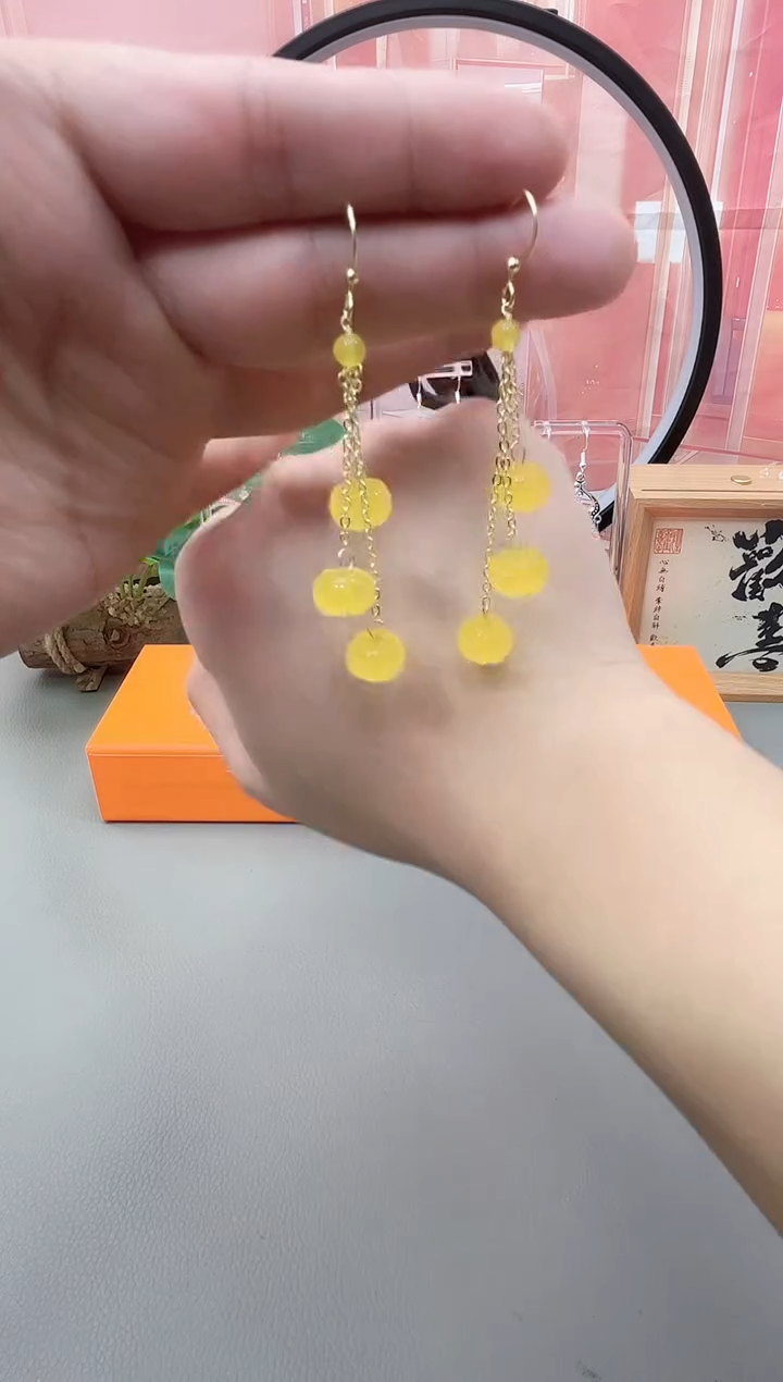 银S925镶嵌耳坠玛瑙/玉髓m8002