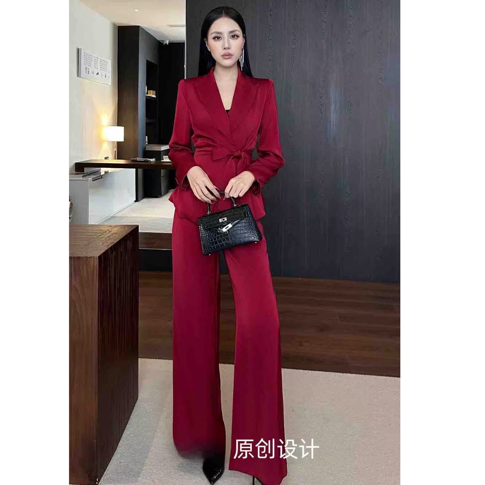 LANMANQI原创时尚显瘦静奢风女西服套装女正装女套装职场