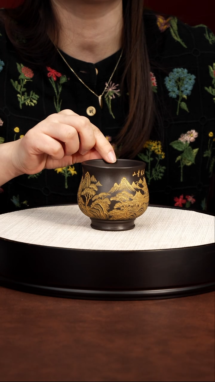 茶壶紫砂宜兴紫砂 山水亭台杯 石黄 高传林 630