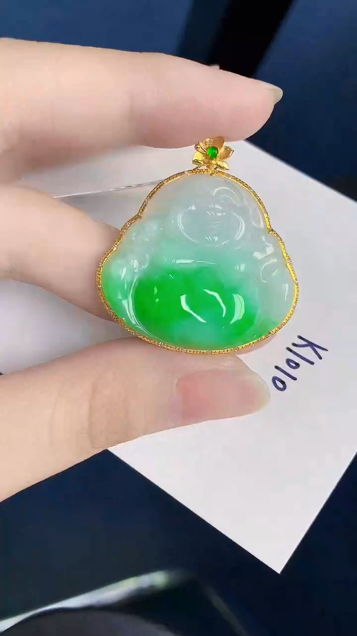 颈饰18K金镶嵌翡翠天然翡翠缅甸A货